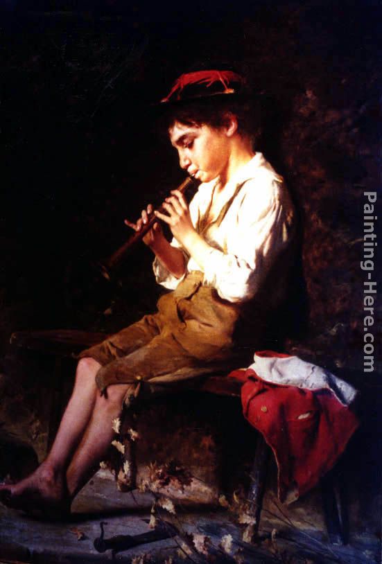 Boy with Recorder painting - Luigi Bechi Boy with Recorder art painting